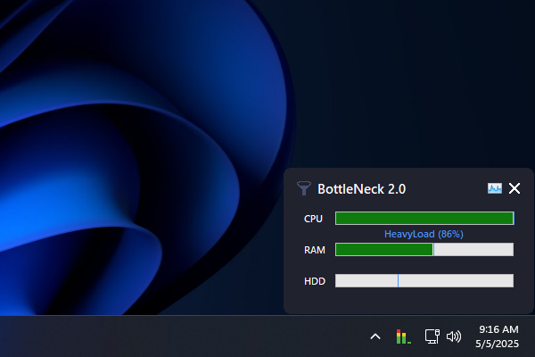 BottleNeck screenshot showing hardware metrics
